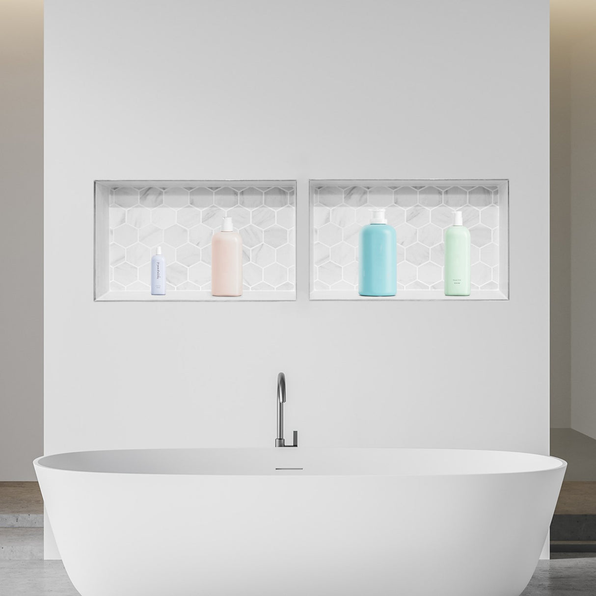 Recessed ready-to-tile double shelf shower niche, 40 x 81 cm, set of two
