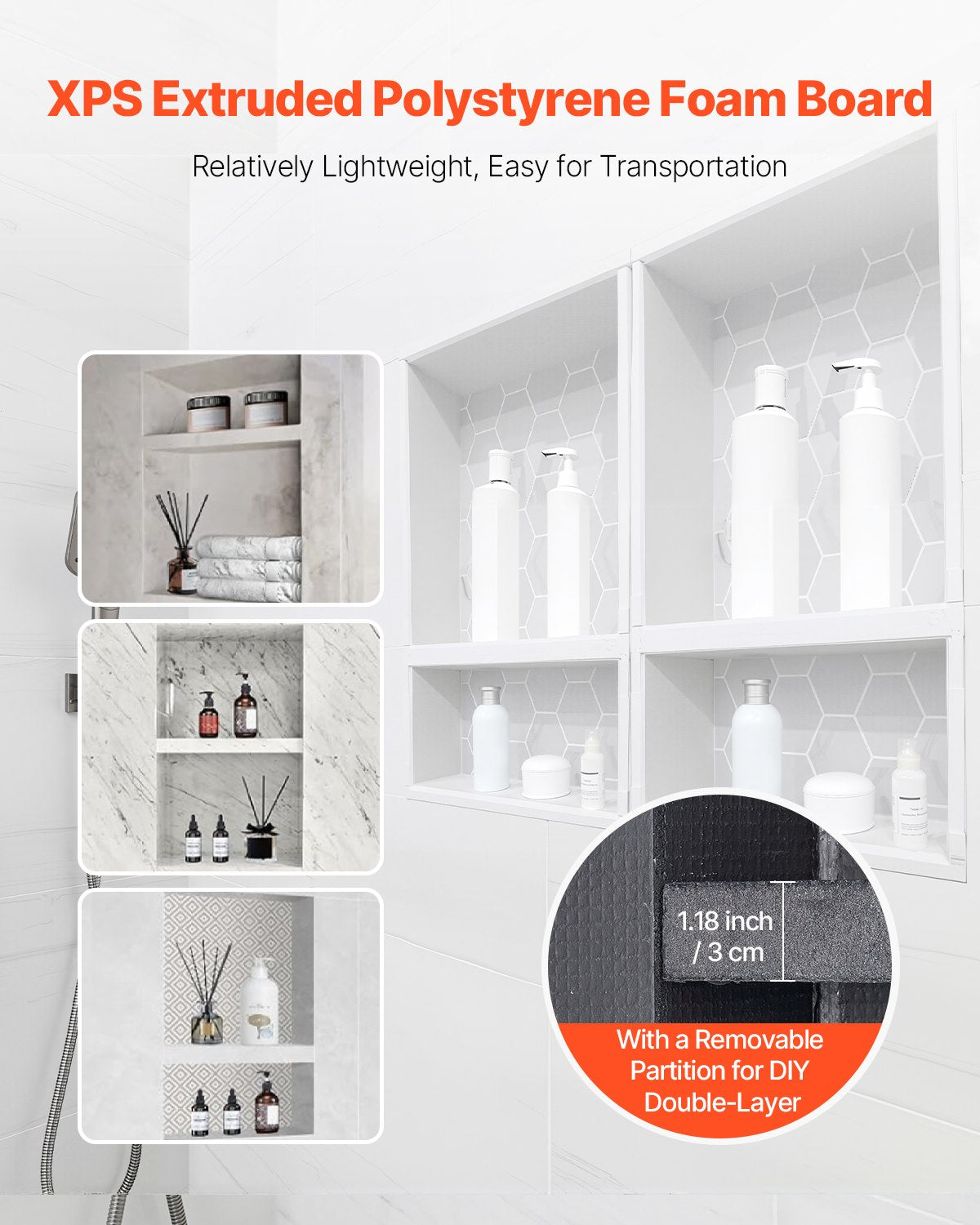 Recessed ready-to-tile double shelf shower niche, 40 x 61 cm, set of two