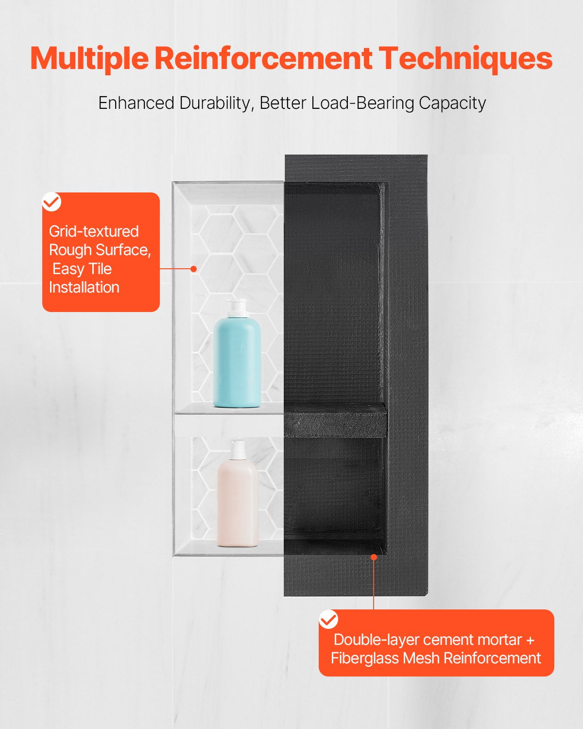 Recessed ready-to-tile double shelf shower niche, 40 x 61 cm, set of two