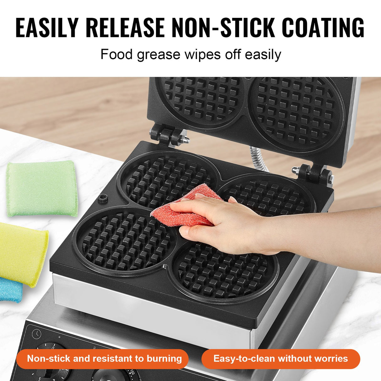 Batter poured into the four round waffle moulds