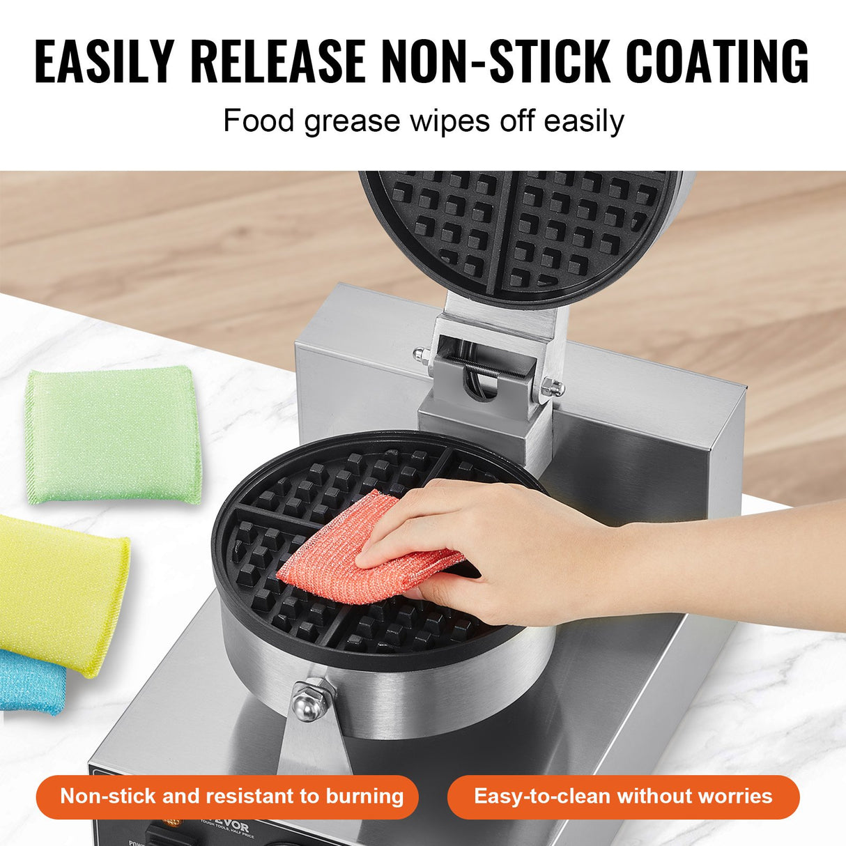 Temperature knob and timer controls on the 1230 W waffle maker