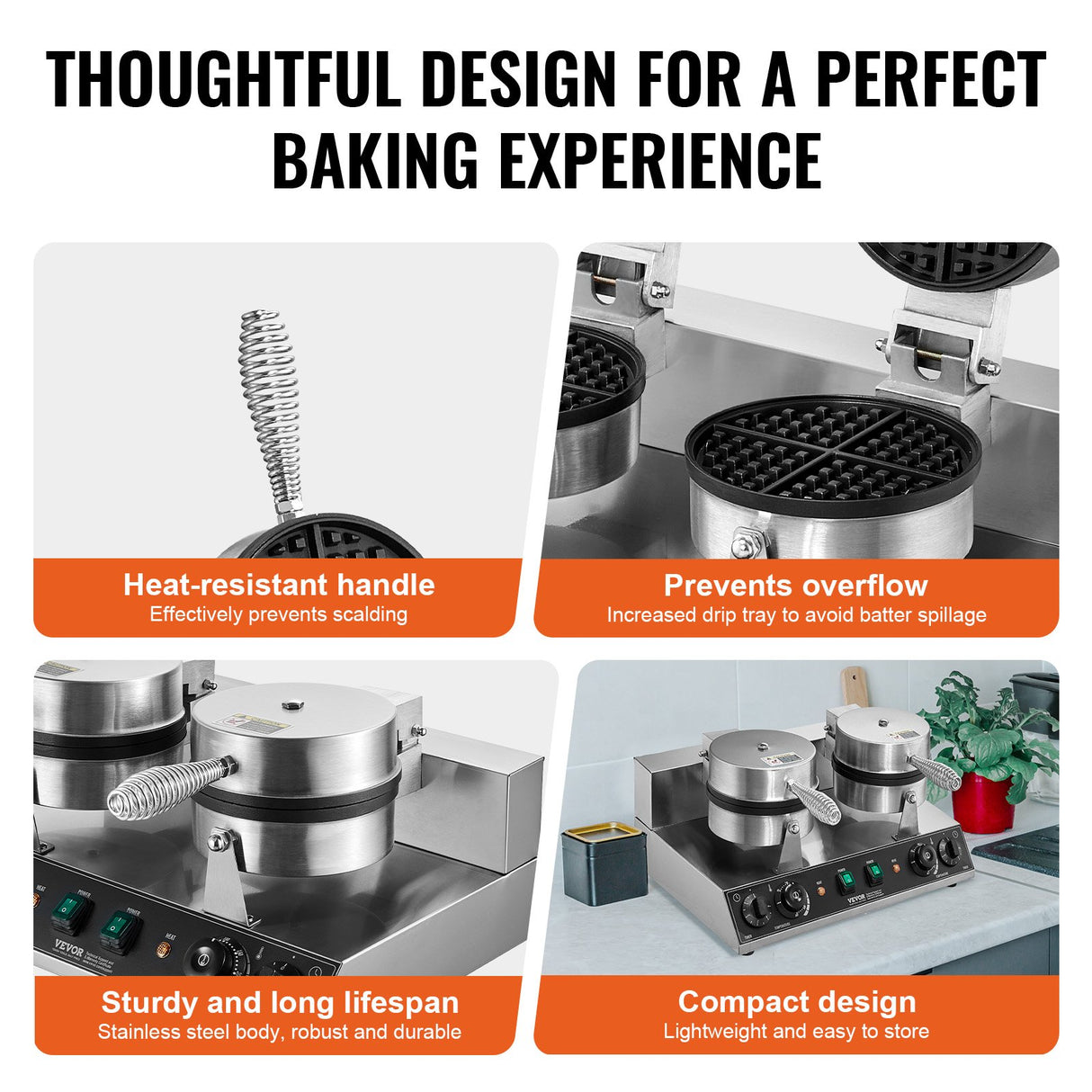 Non stick round baking plates opened on the dual head waffle iron