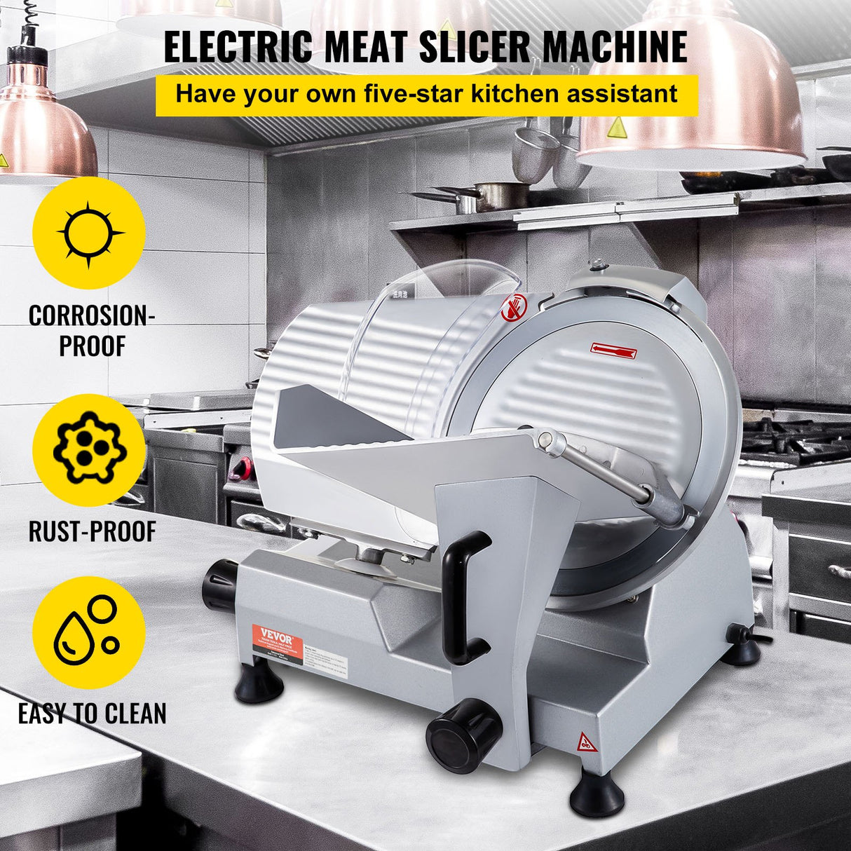 Side view of the deli food slicer showing the thickness adjustment knob