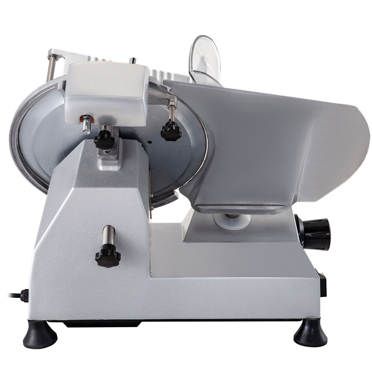 Non slip feet supporting the electric food slicer on a bench