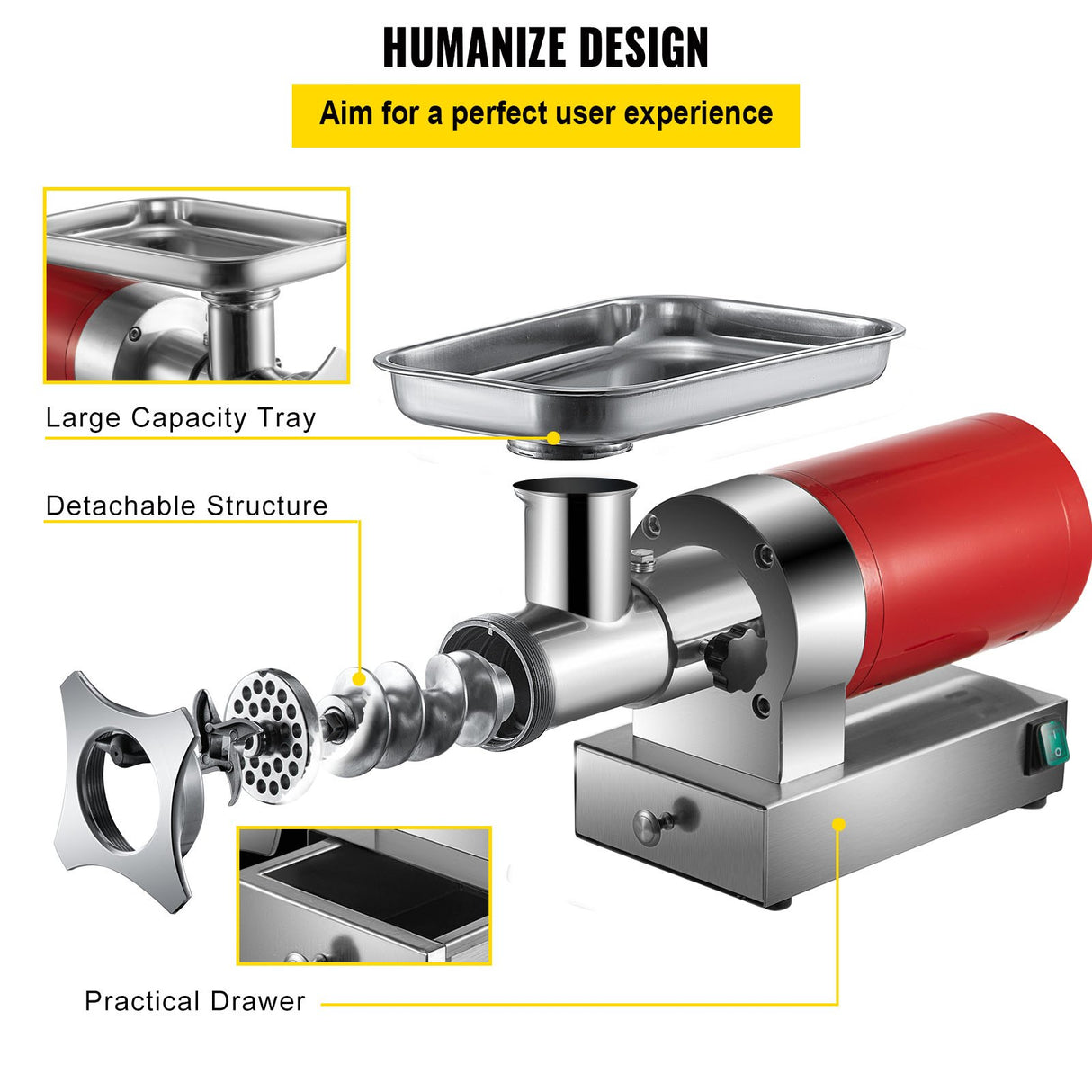 Removable grinder head detached for cleaning