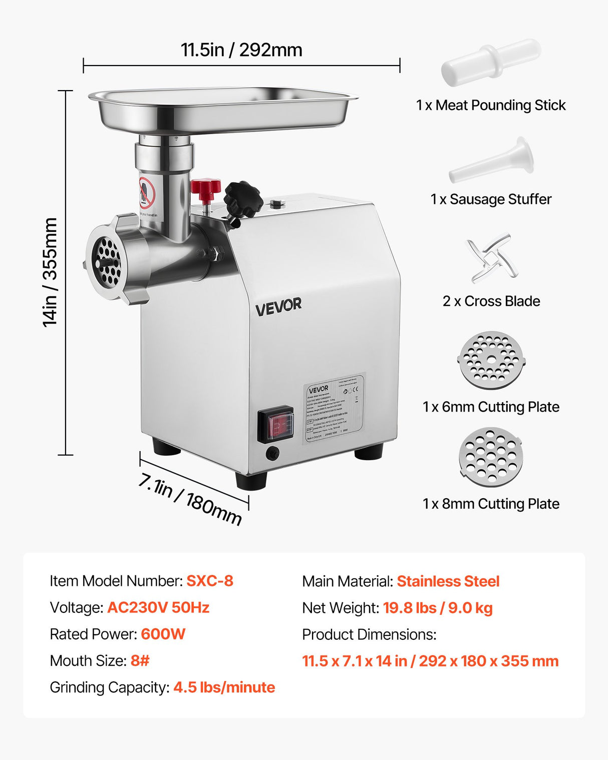 Mince extruded from the grinder head onto a plate
