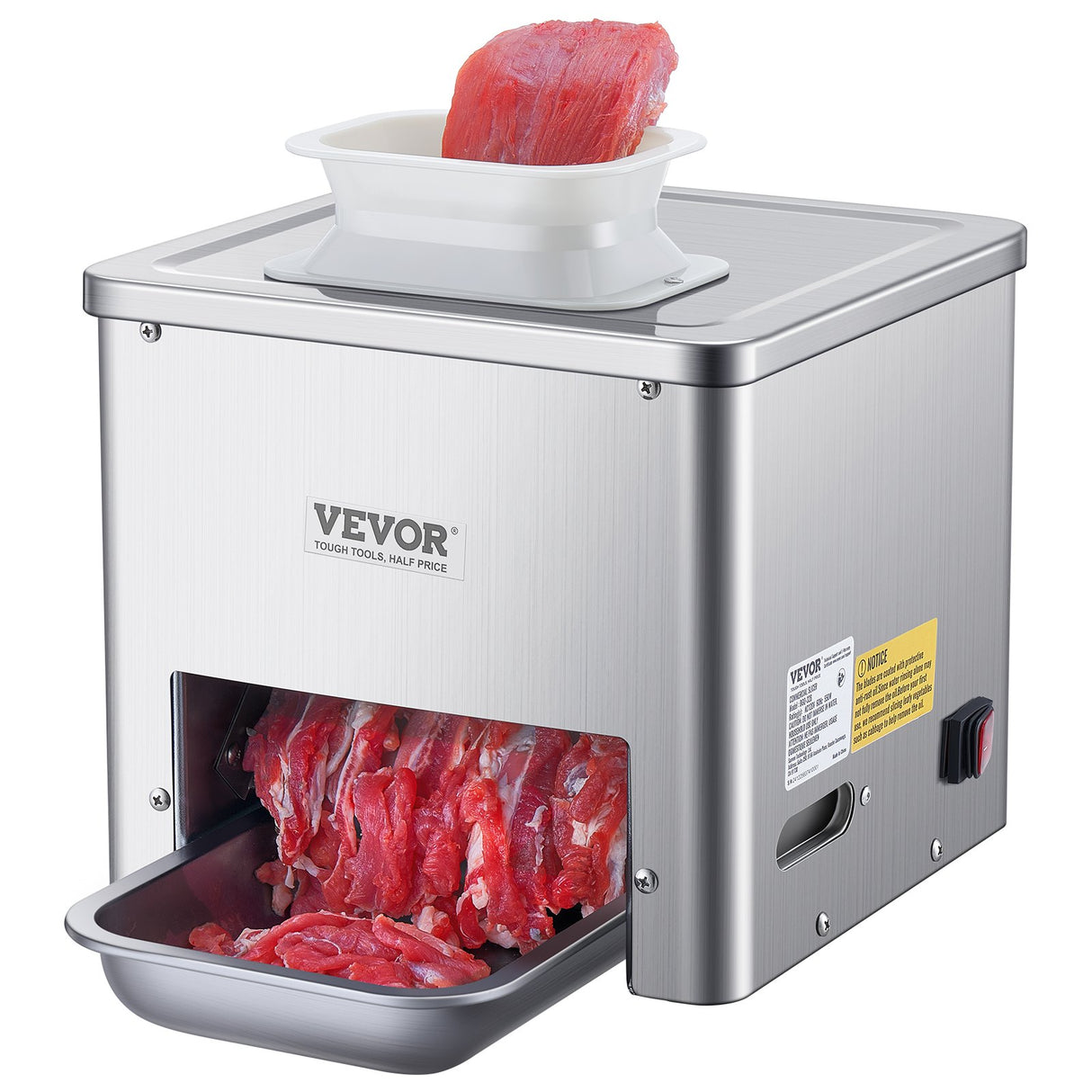 550 W commercial electric meat slicer in stainless steel with 80 mm blades