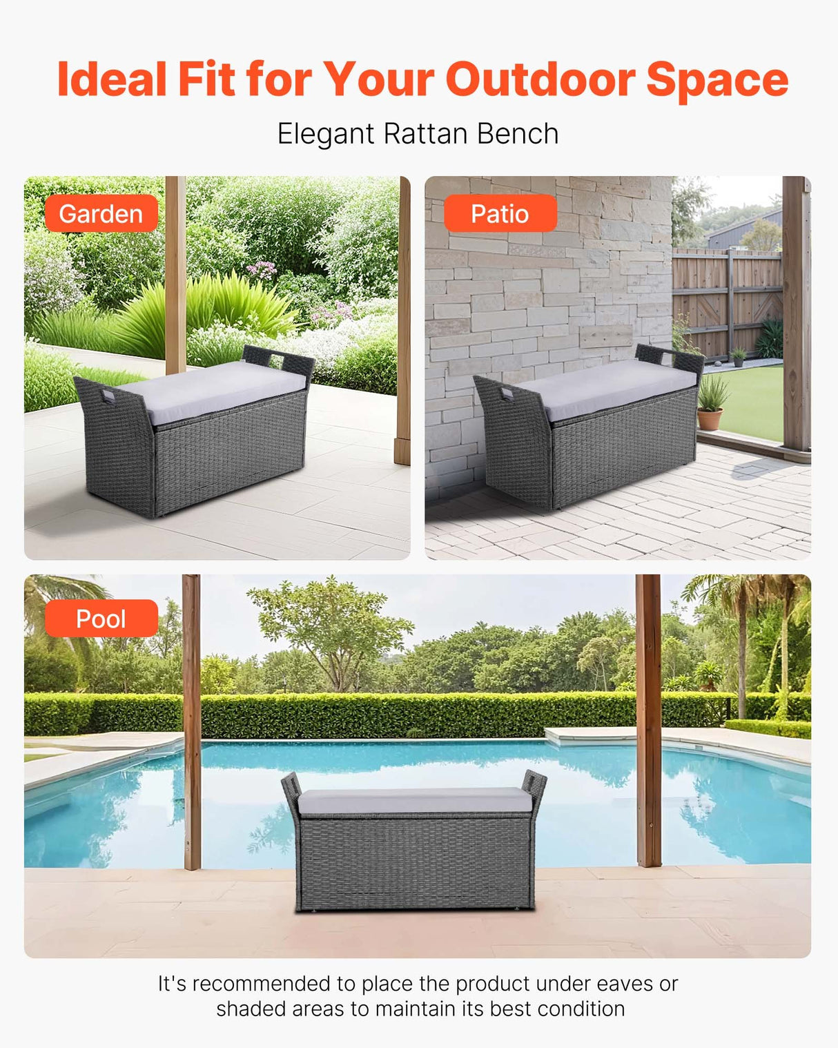 Bingil Outdoor Storage Bench, PE Rattan
