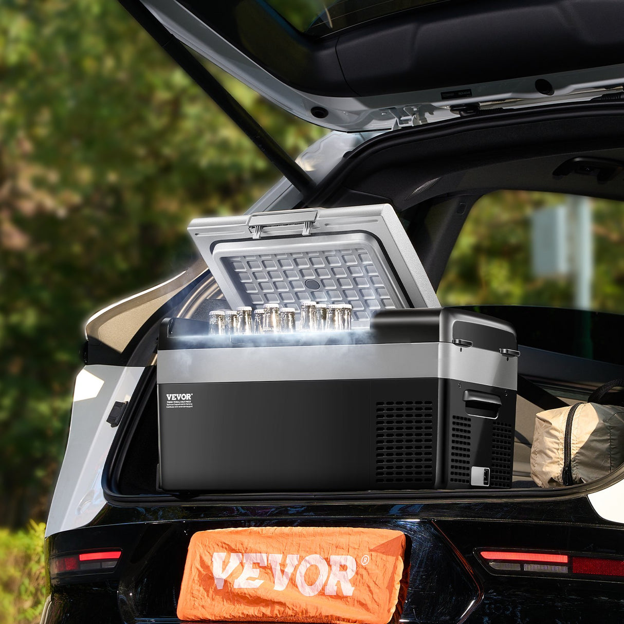 Interior of 20 L portable car freezer showing frozen food storage space