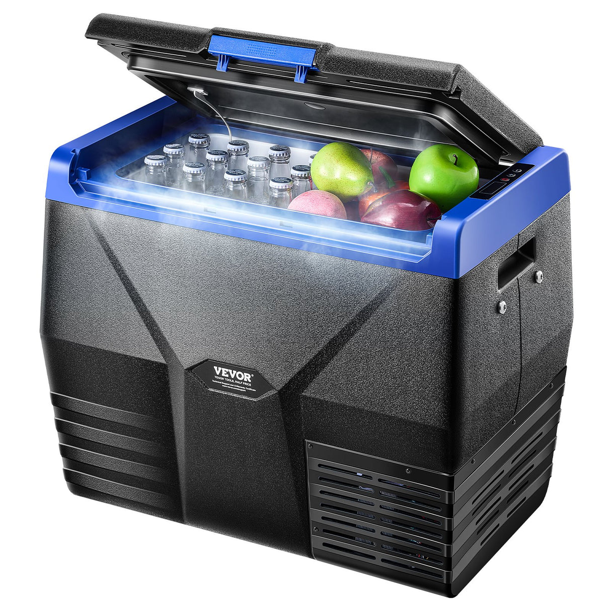Portable 20 L car fridge freezer with single zone compressor cooling, front view with lid closed
