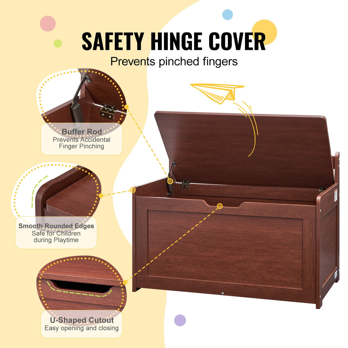 Cherry wooden kids toy box storage bench chest - view 4