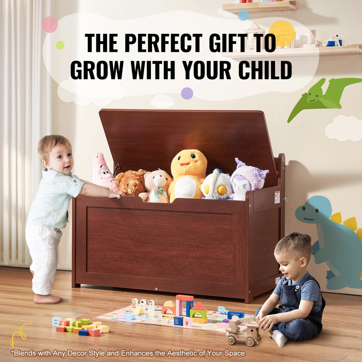 Cherry wooden kids toy box storage bench chest - view 6