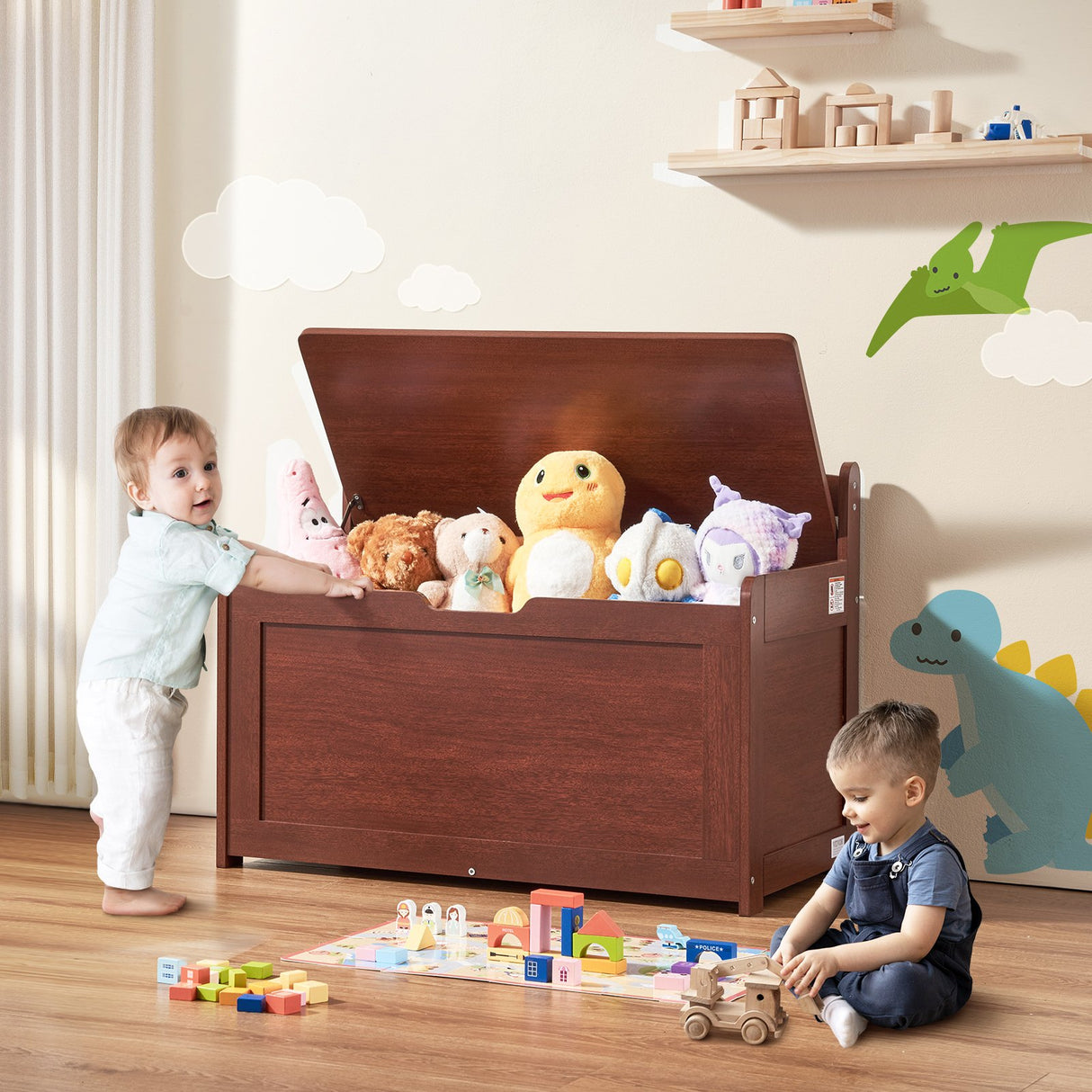 Cherry wooden kids toy box storage bench chest - view 8