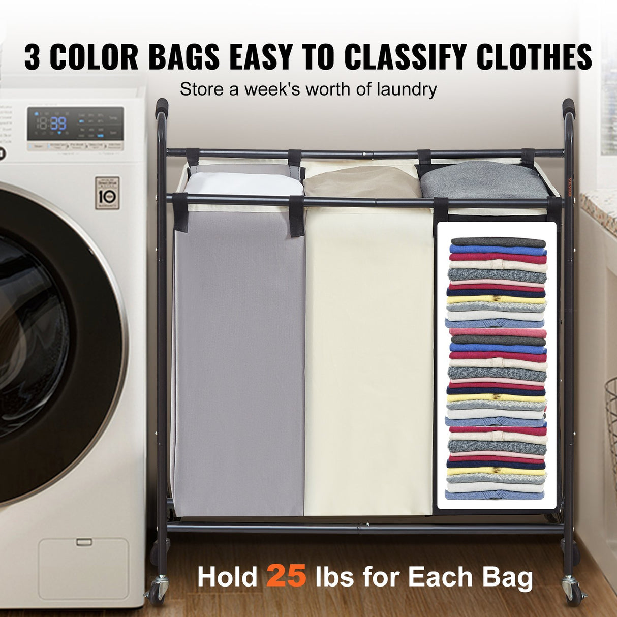 VEVOR 3-Section Heavy-Duty Laundry Sorter