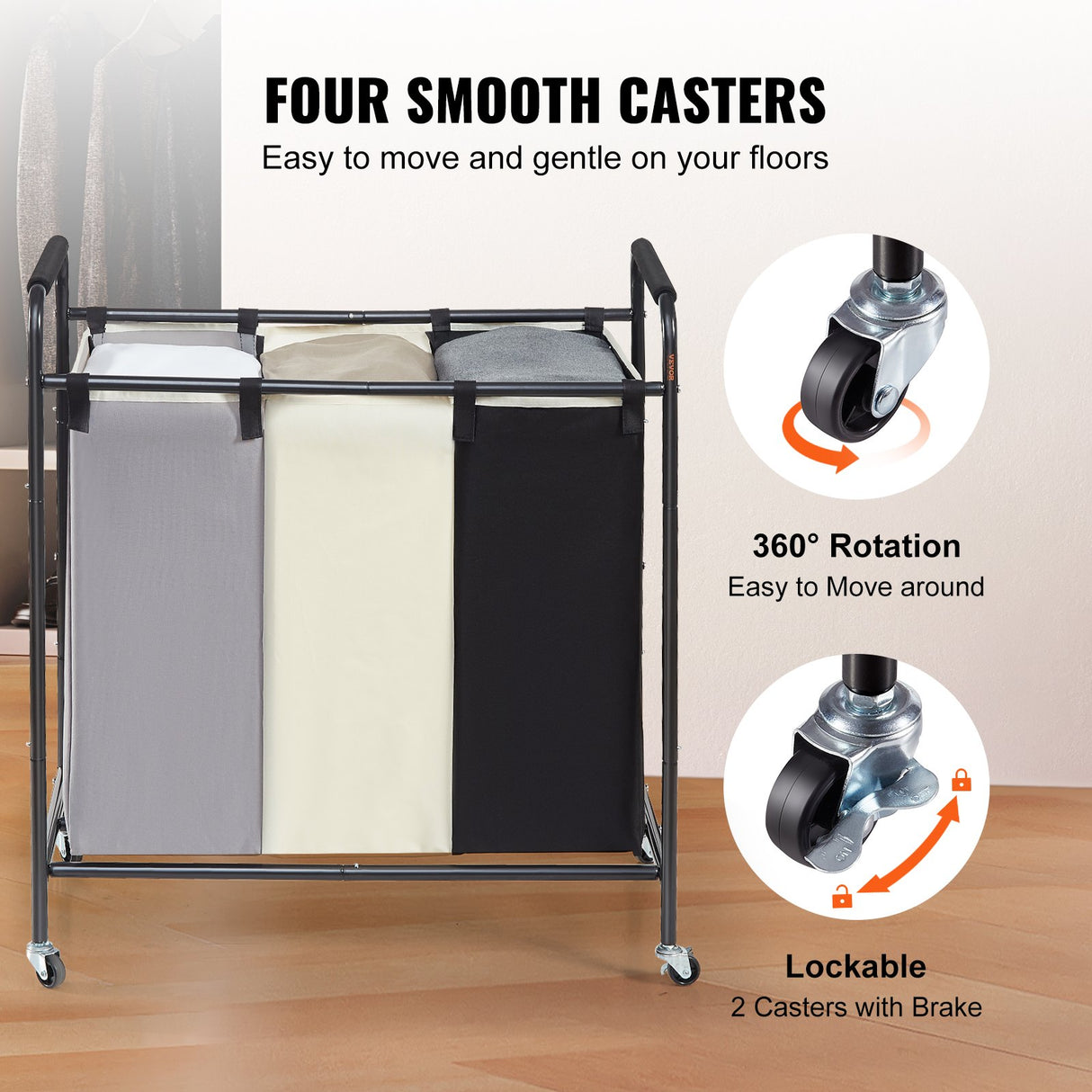 VEVOR 3-Section Heavy-Duty Laundry Sorter
