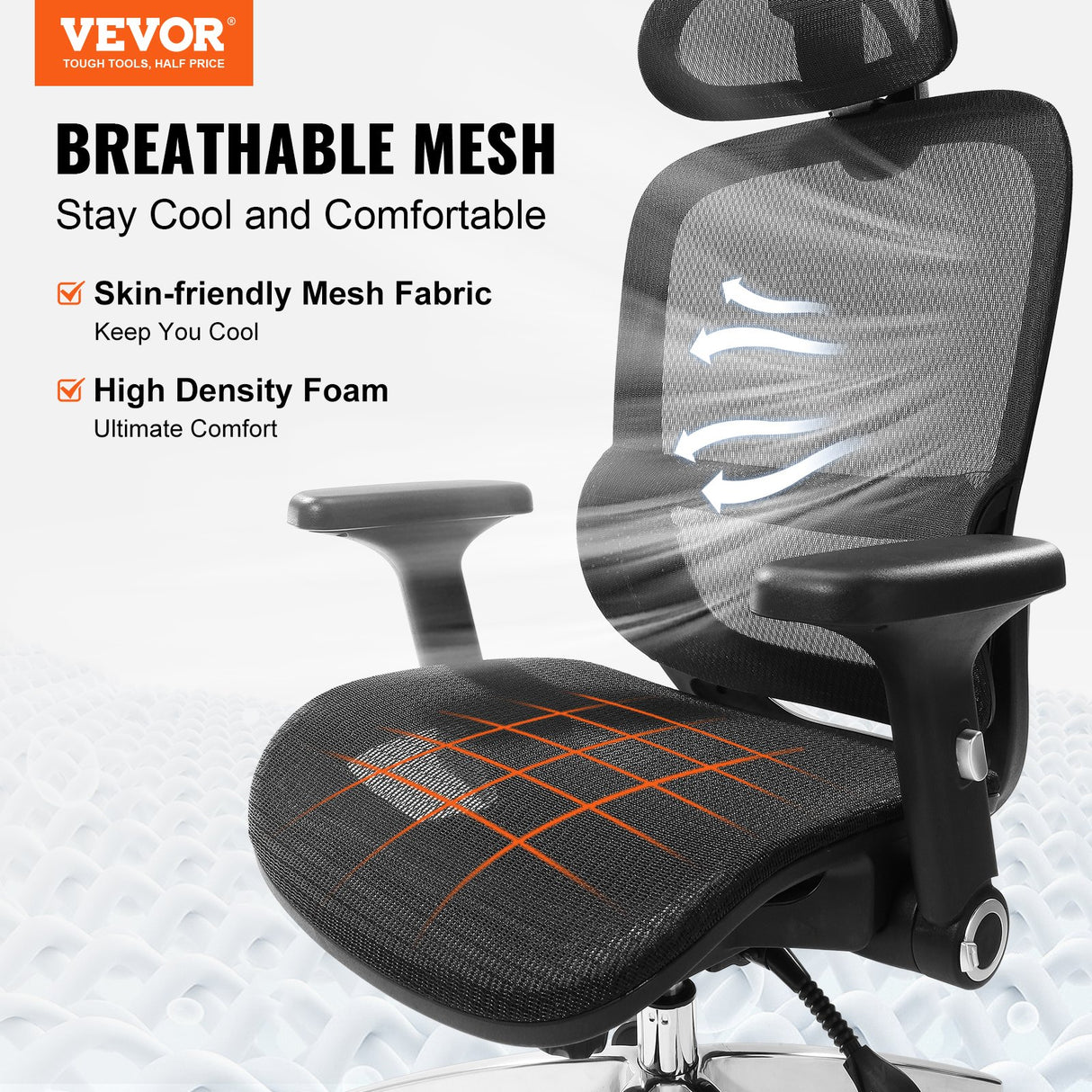 Wongan Hills mesh office chair with high back, lumbar and head support at a desk