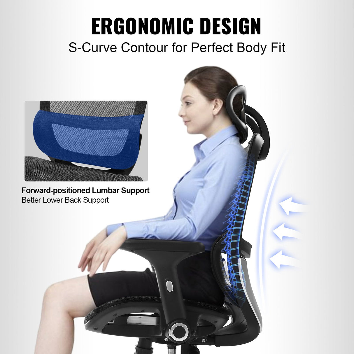 Wongan Hills mesh office chair with high back, lumbar and head support at a desk