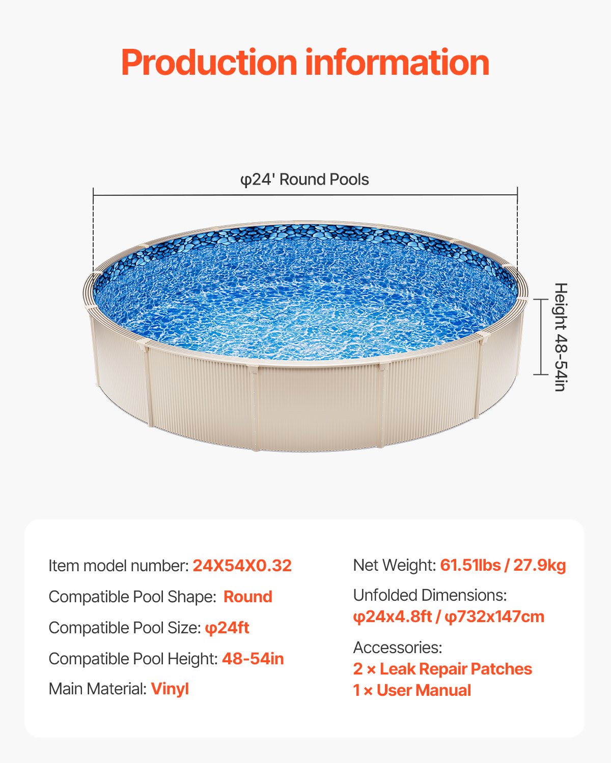 Salir Round Pool Liner, 24ft Overlap Style