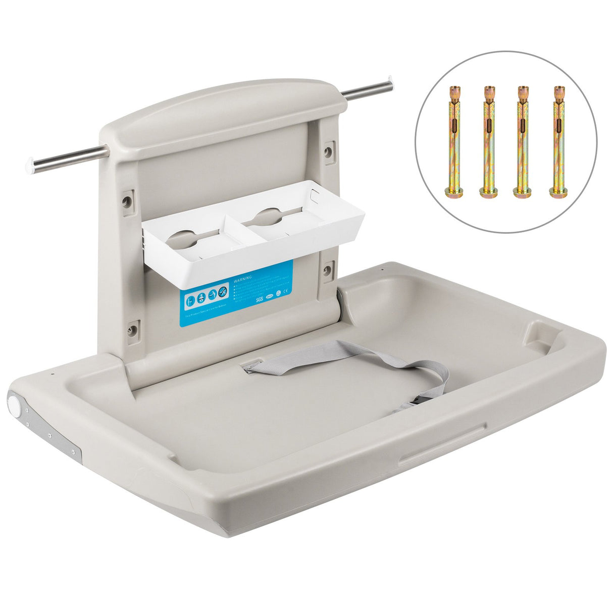 Wall mounted fold down baby change station in grey