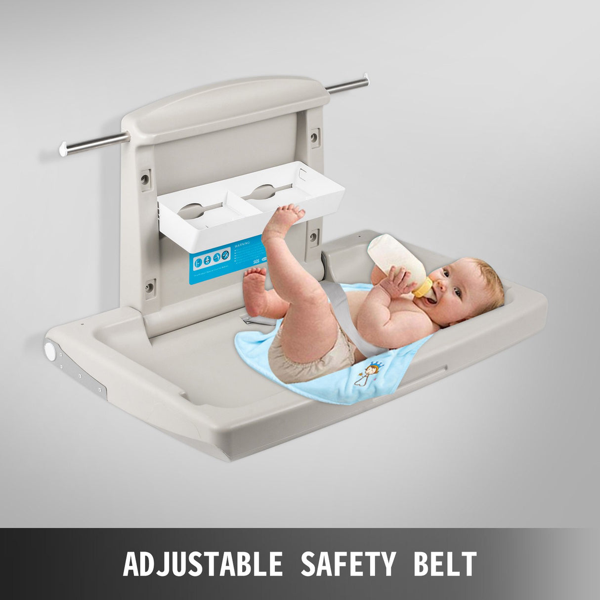 Wall mounted fold down baby change station in grey