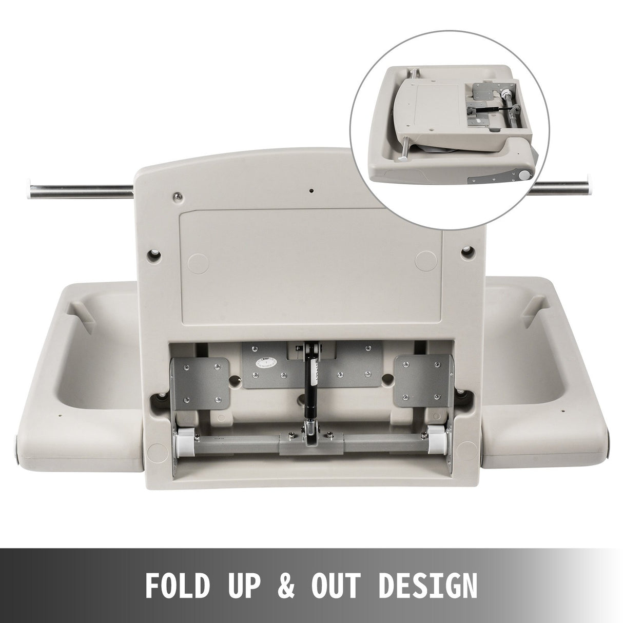Wall mounted fold down baby change station in grey