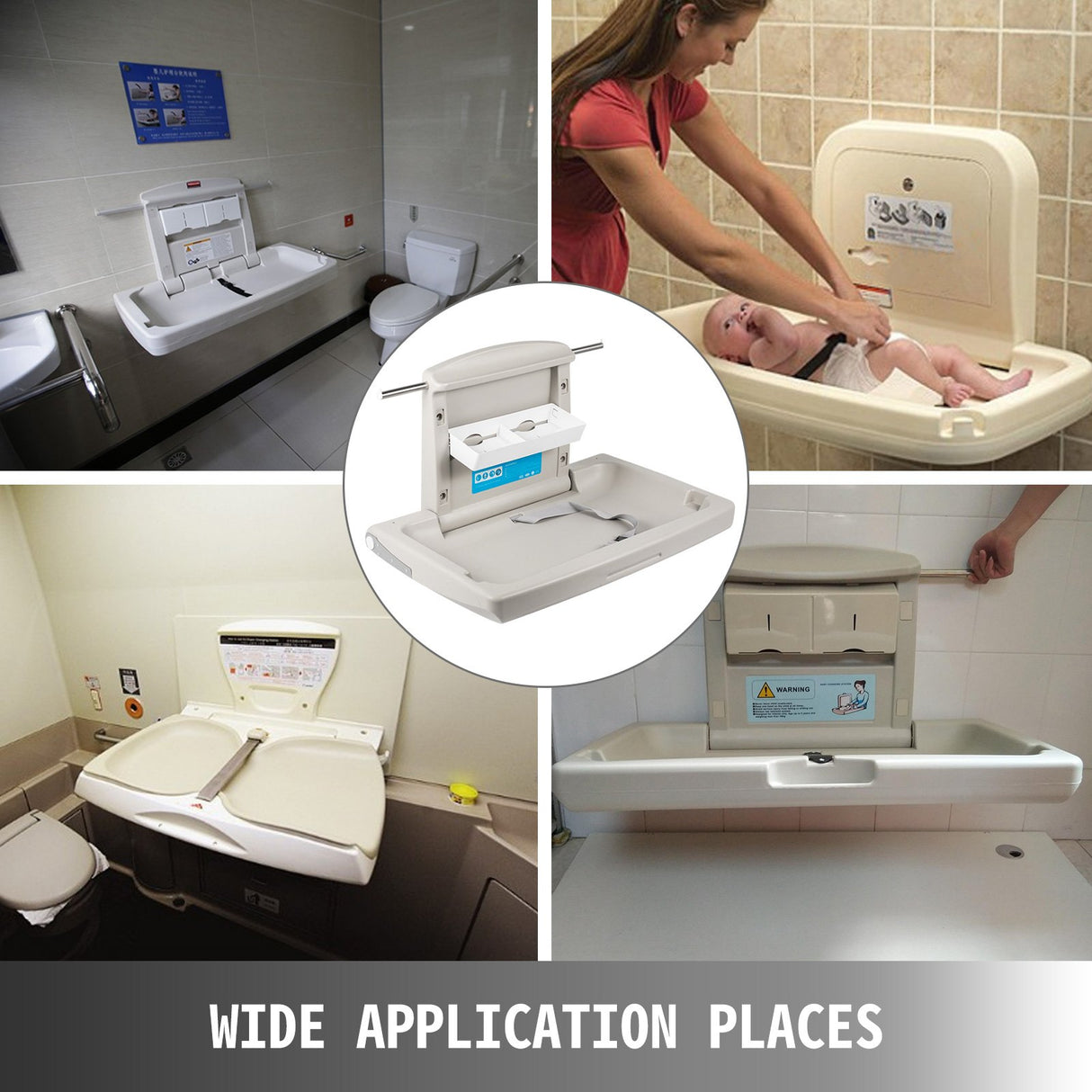 Wall mounted fold down baby change station in grey