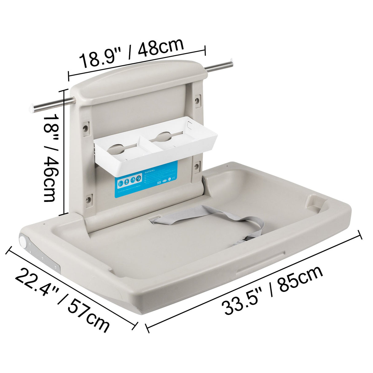 Wall mounted fold down baby change station in grey