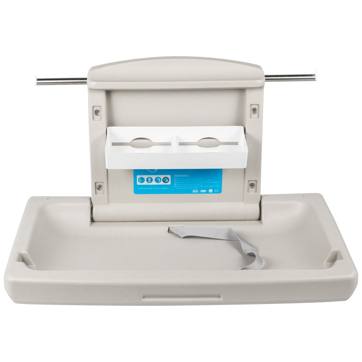 Wall mounted fold down baby change station in grey