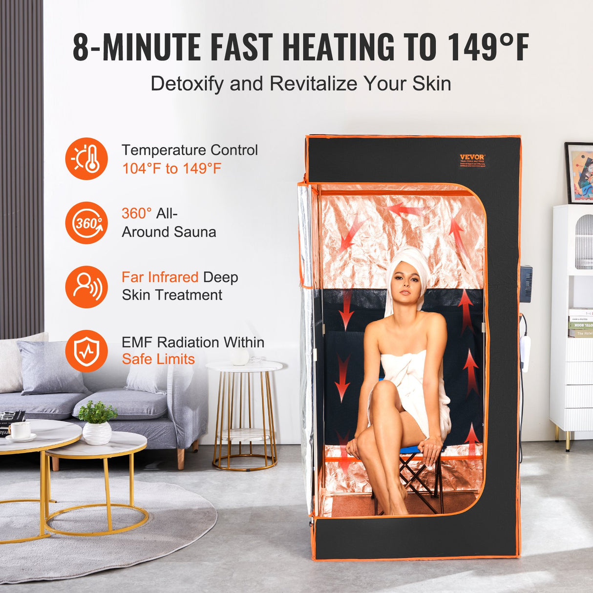 Portable far infrared sauna tent, 1400W with foldable chair