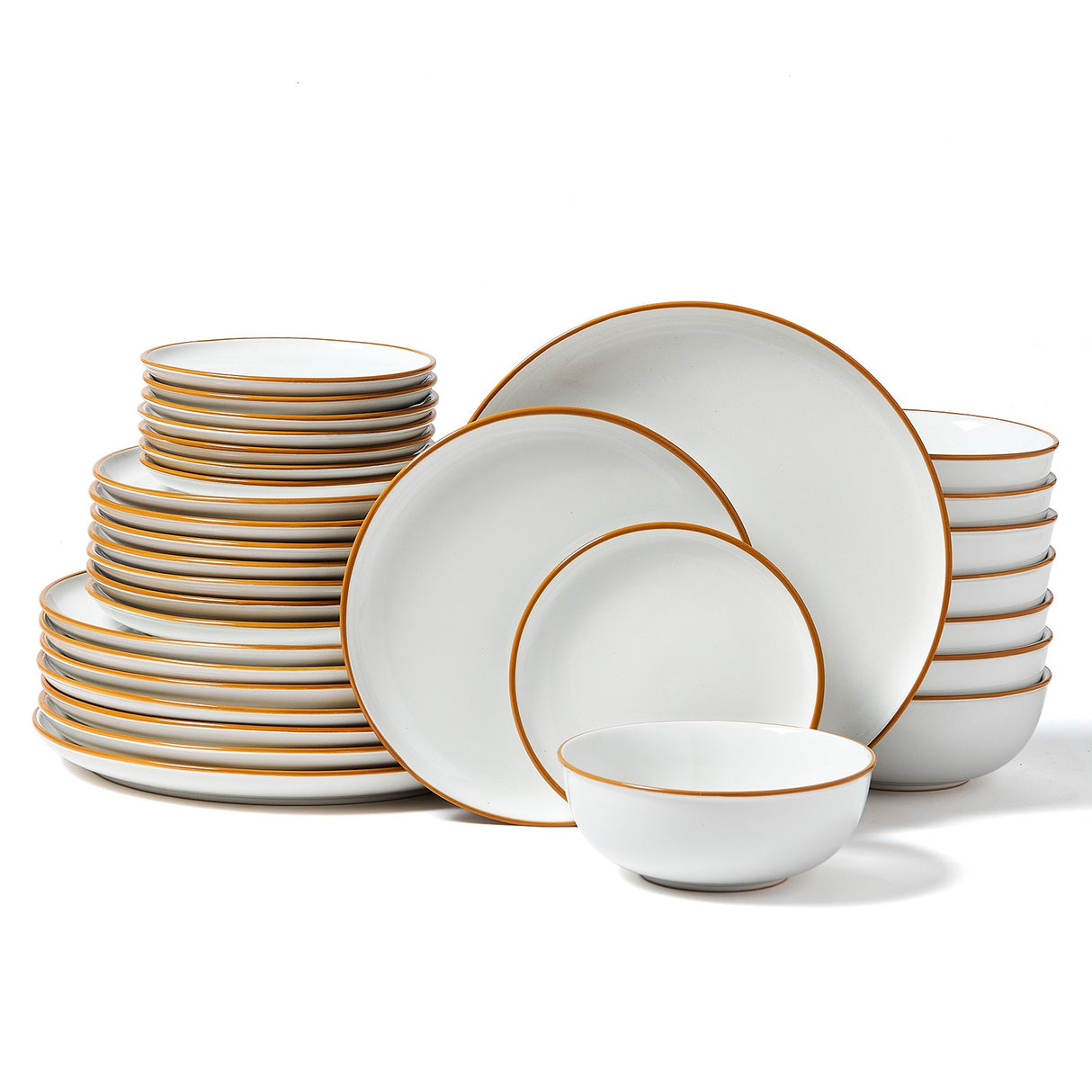 White 32 piece ceramic dinnerware set with plates and bowls