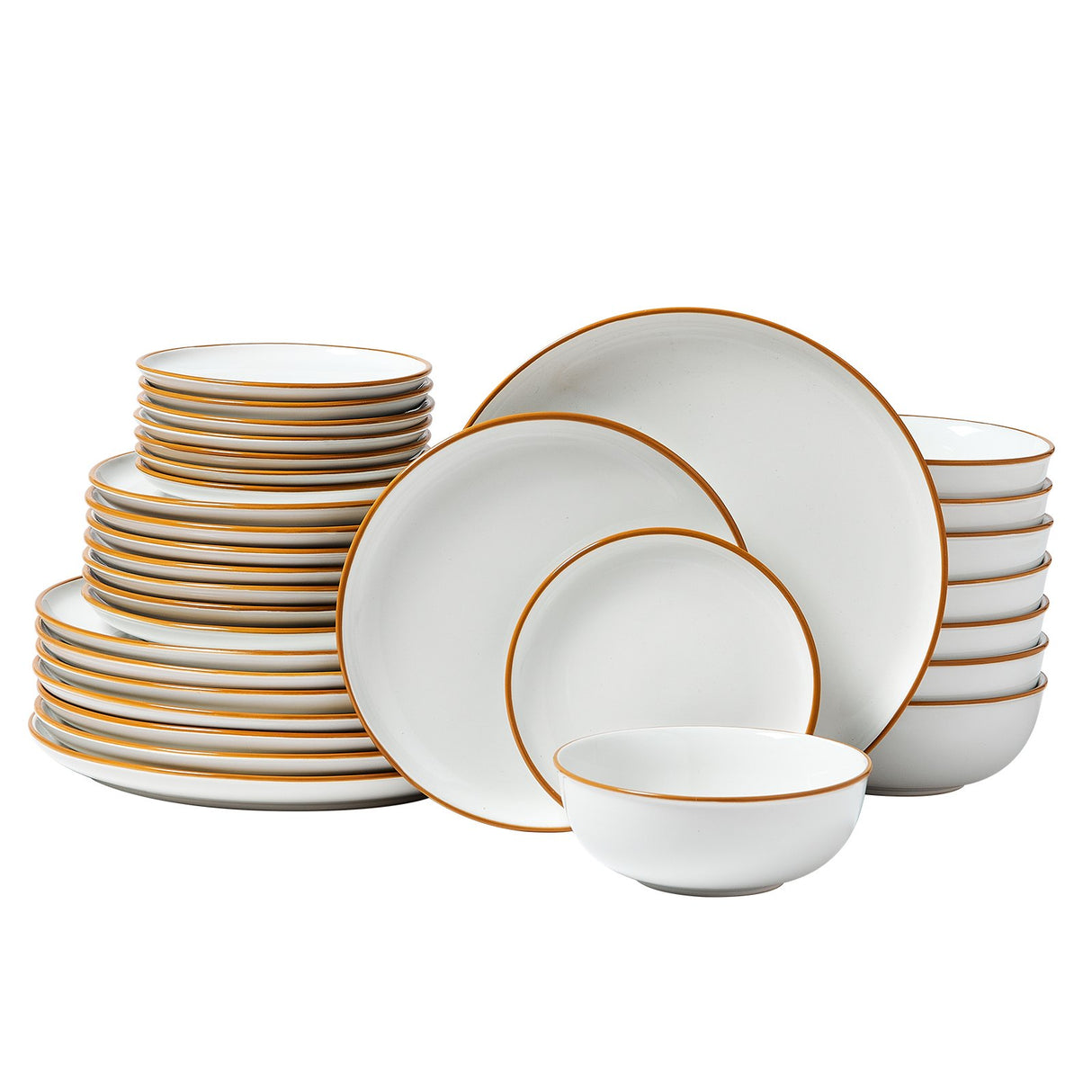 White 32 piece ceramic dinnerware set with plates and bowls