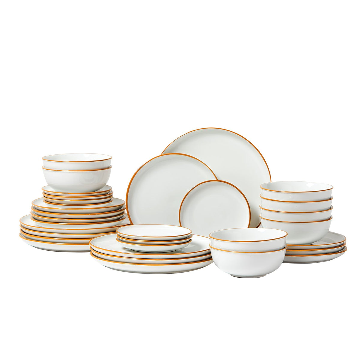 White 32 piece ceramic dinnerware set with plates and bowls