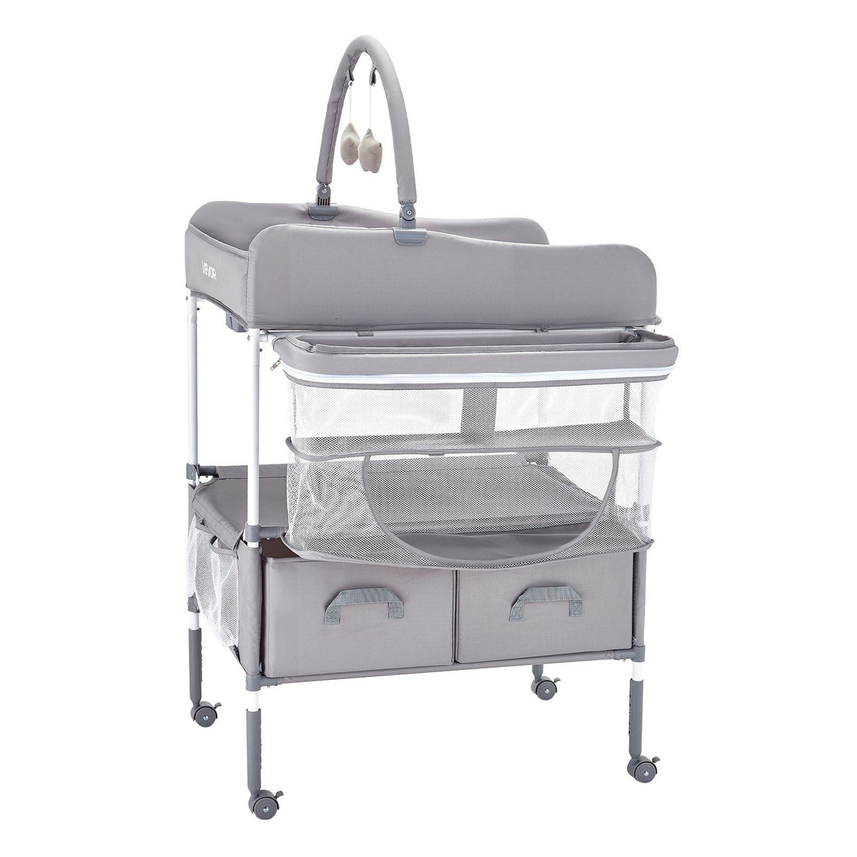 Baby Change Table with Storage Drawers and Wheels, Light Grey - view 11