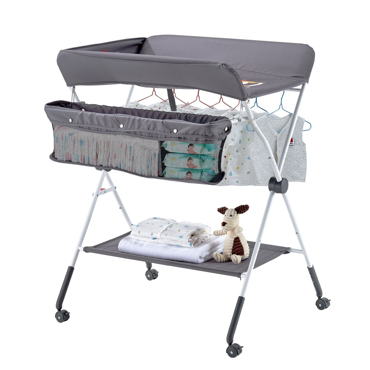 Baby Change Table with Storage and Wheels, Dark Grey - view 1