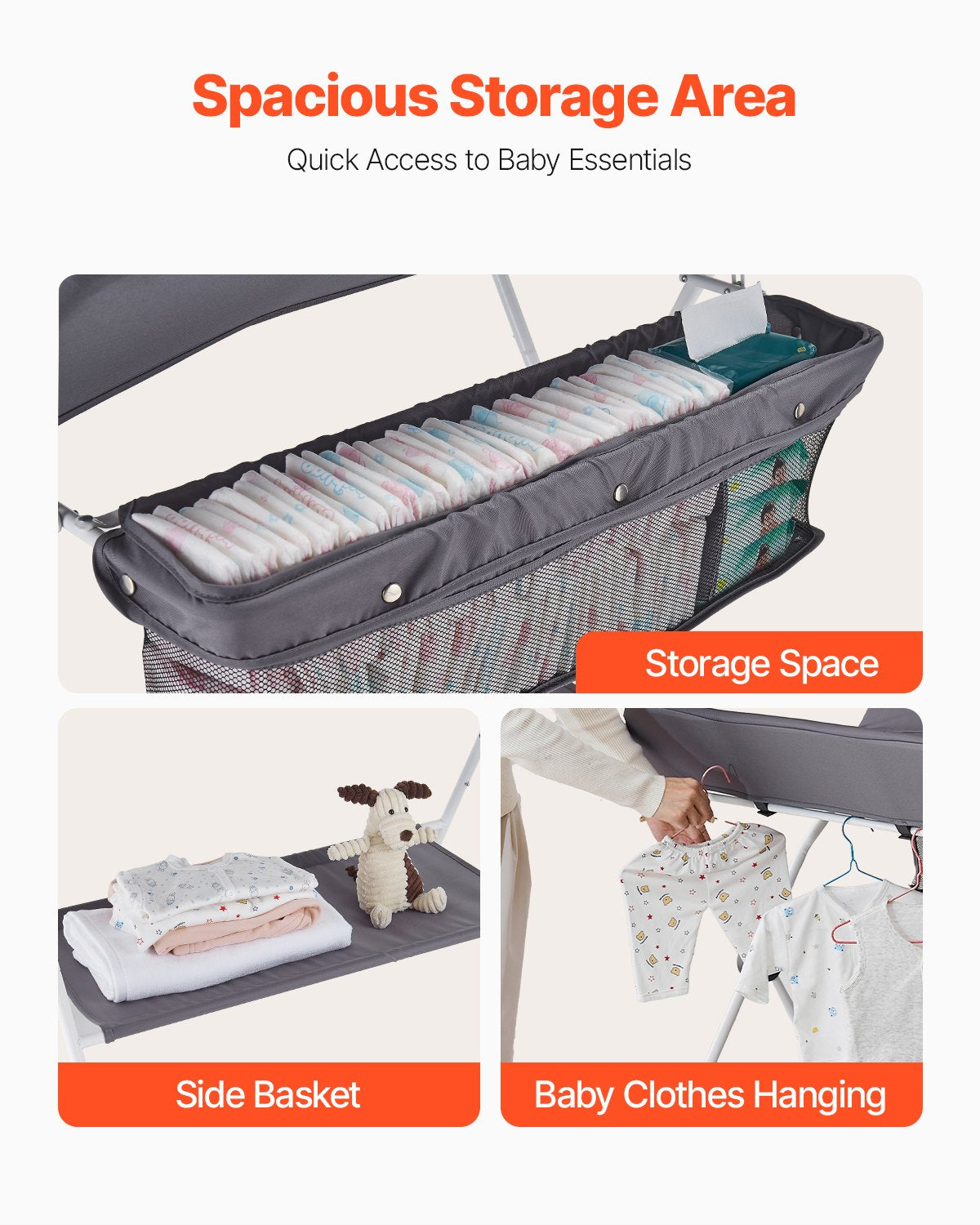 Baby Change Table with Storage and Wheels, Dark Grey - view 4