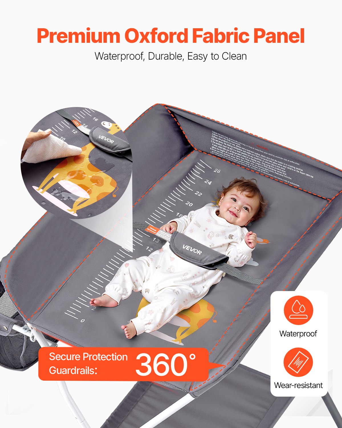 Baby Change Table with Storage and Wheels, Dark Grey - view 5