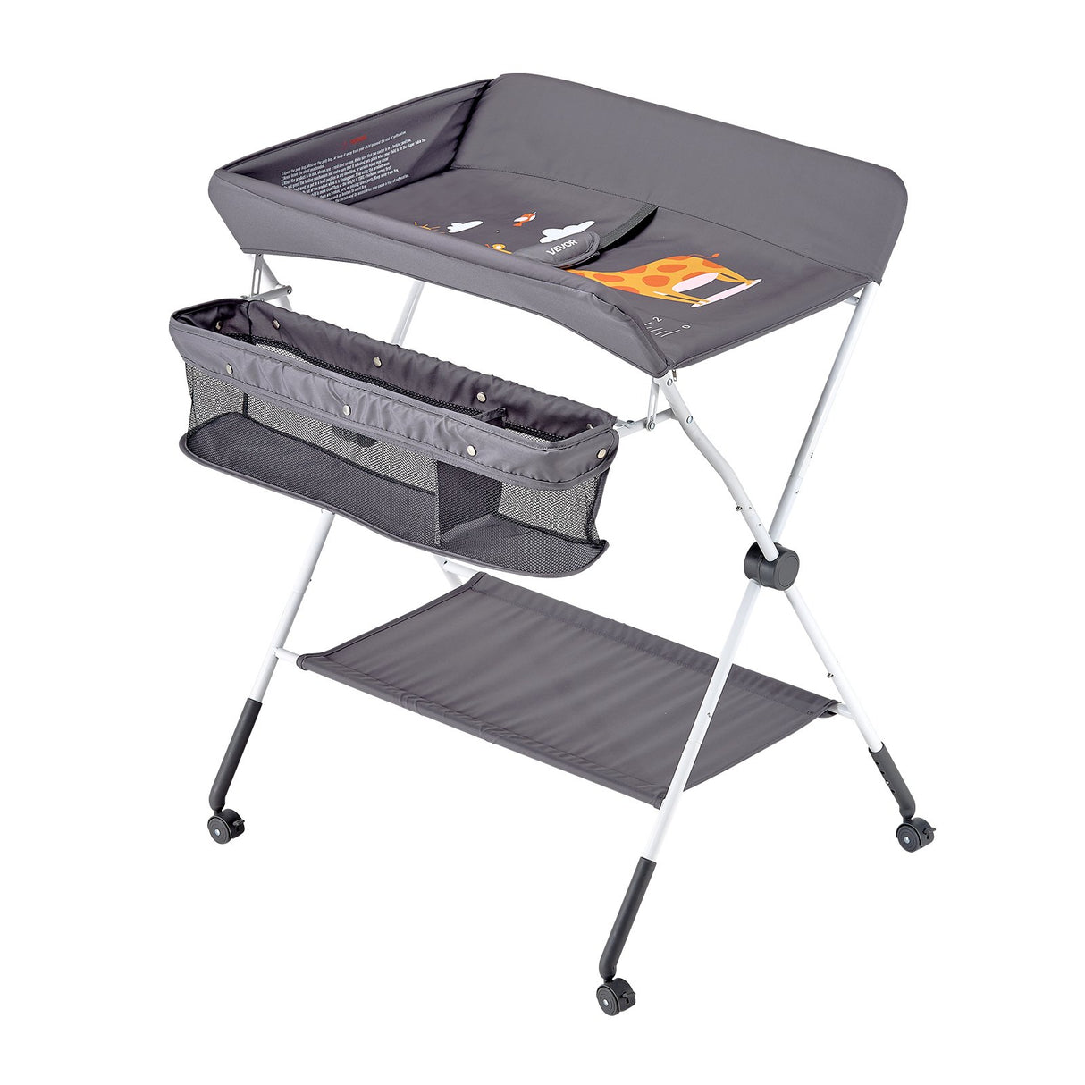 Baby Change Table with Storage and Wheels, Dark Grey - view 11