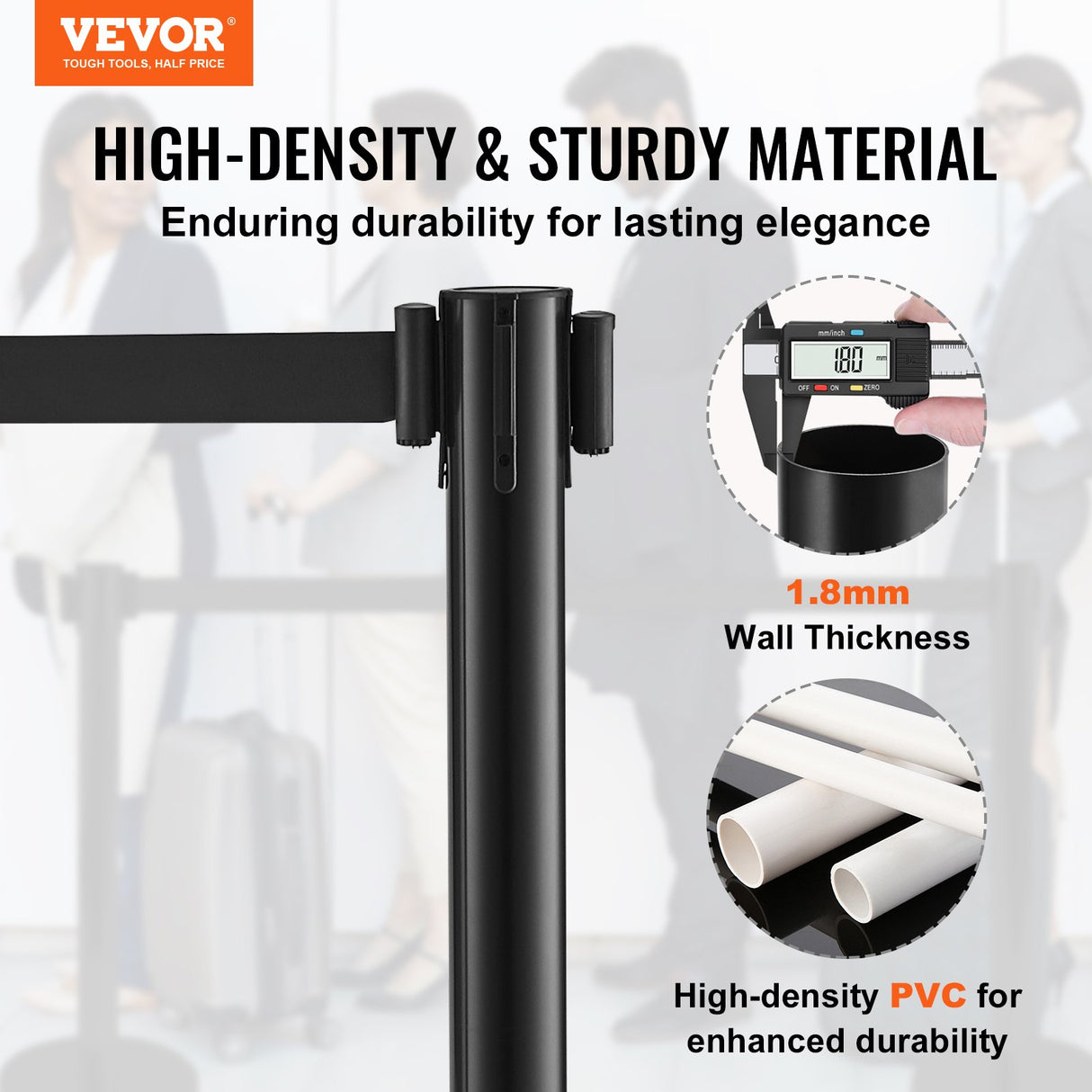 Black plastic stanchion post with retractable belt