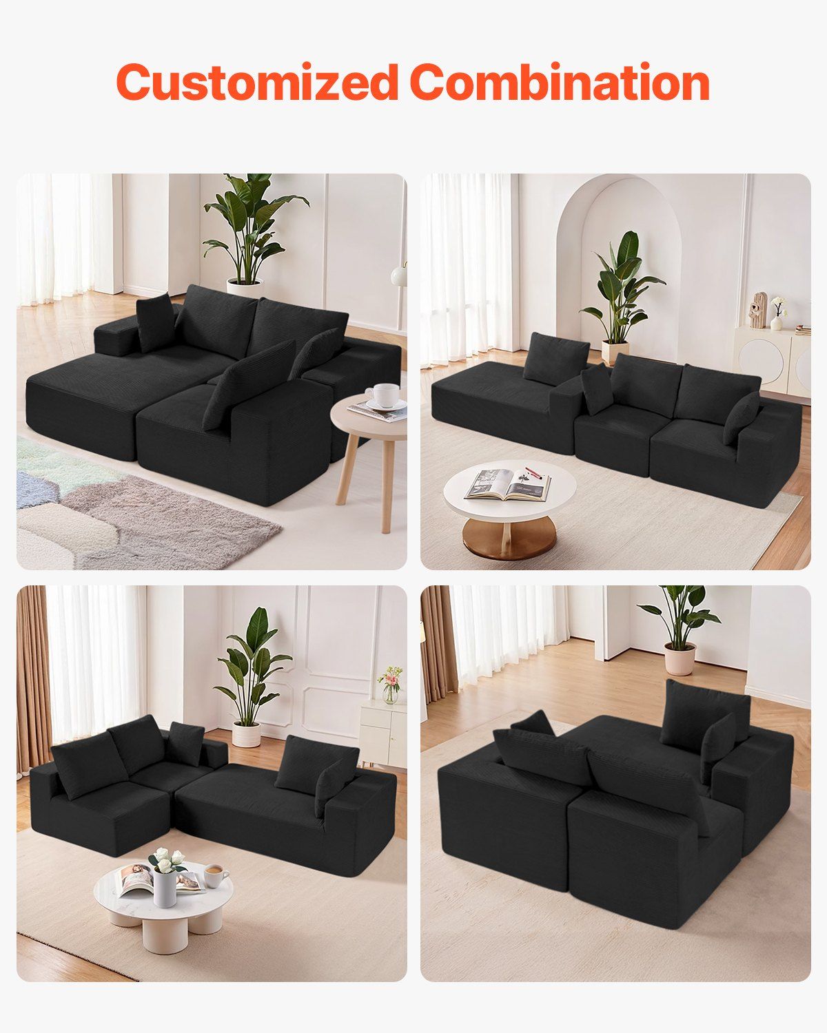 Portbou 4 Seater Modular Sofa, Black