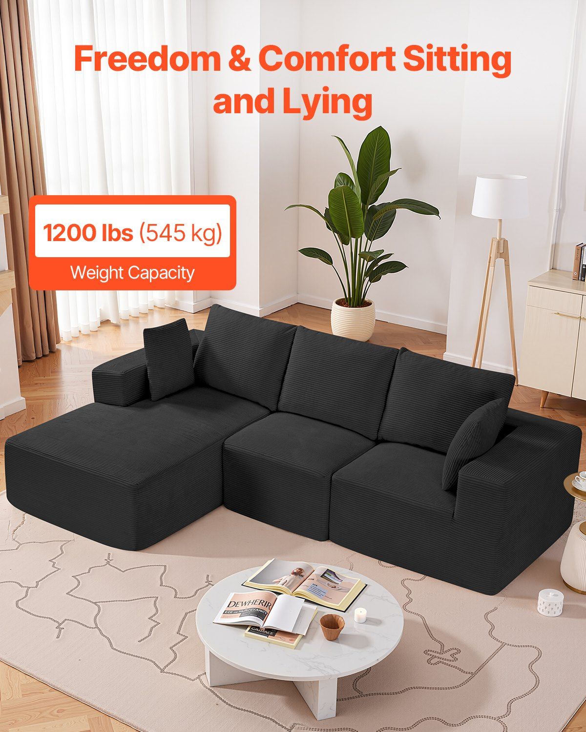 Portbou 4 Seater Modular Sofa, Black