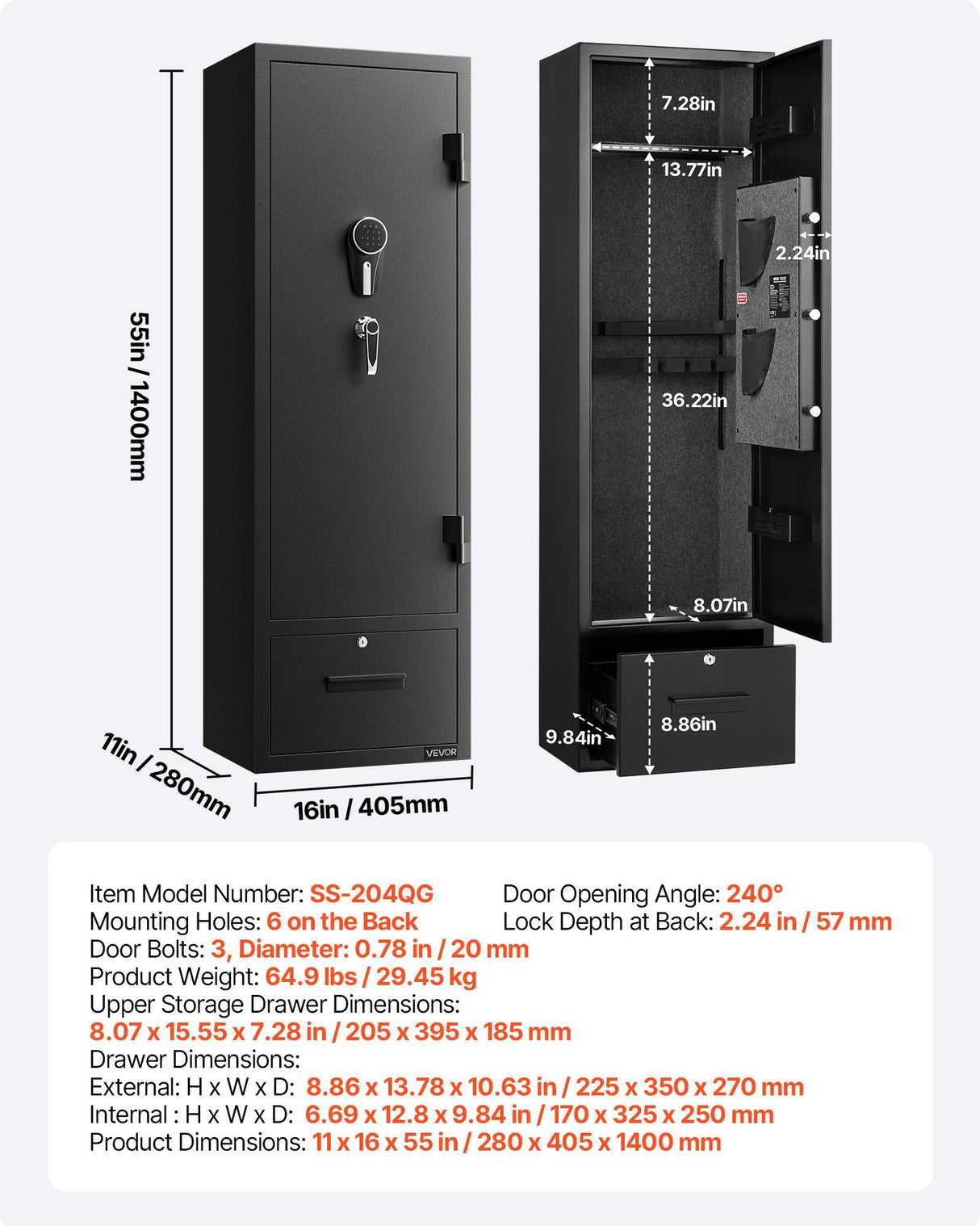 Bardolino Gun Safe, 4 Rifle Cabinet, Digital and Key Lock