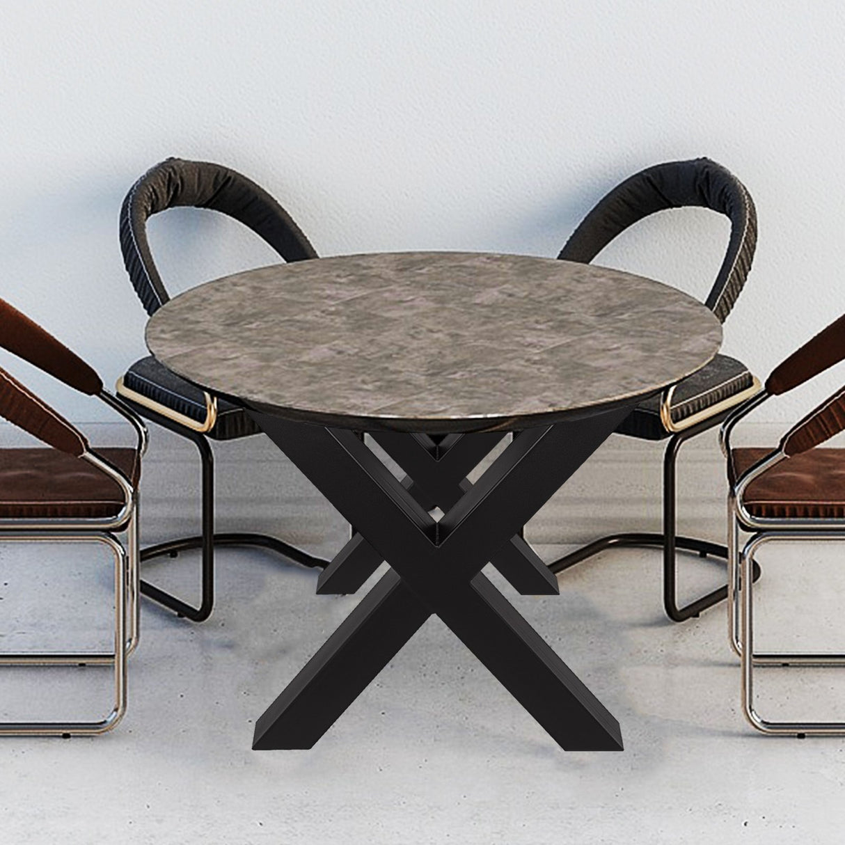 Black steel X frame heavy duty dining table legs set of two