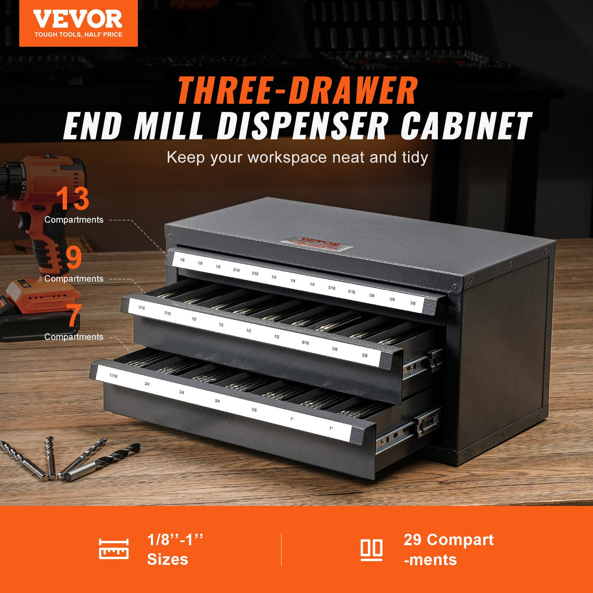 3 drawer end mill dispenser organiser cabinet view 2