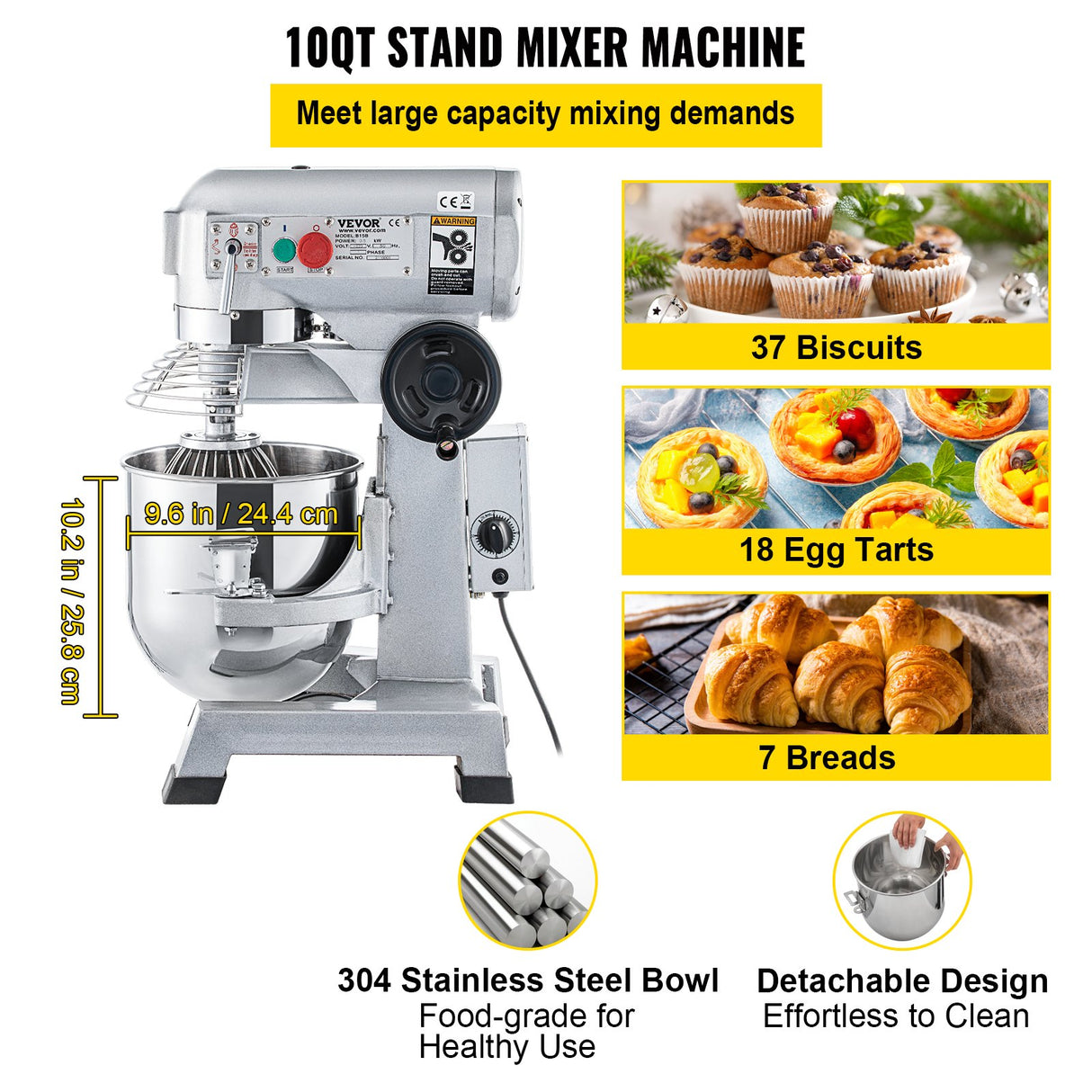 Dough hook attachment fitted to 450W commercial stand mixer