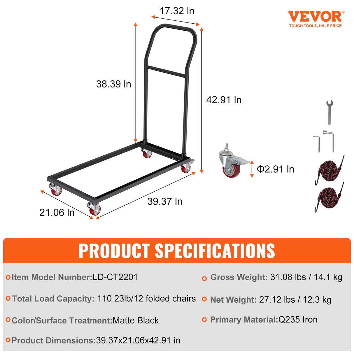 Folding Chair Dolly Trolley welded iron frame