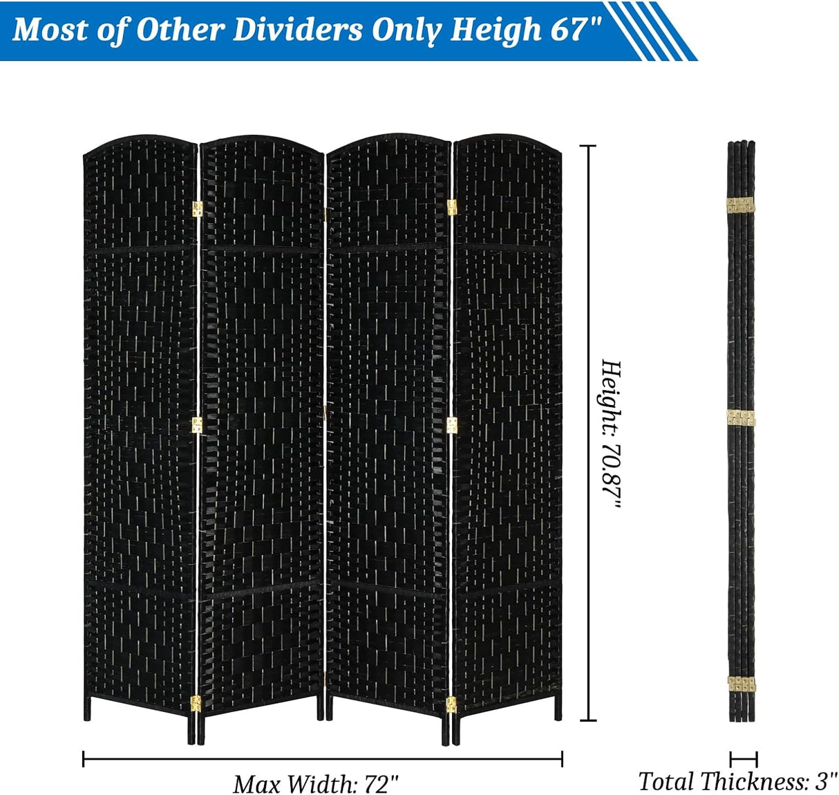 Swifts Creek 4 Panel Folding Room Divider Screen, Black view 3