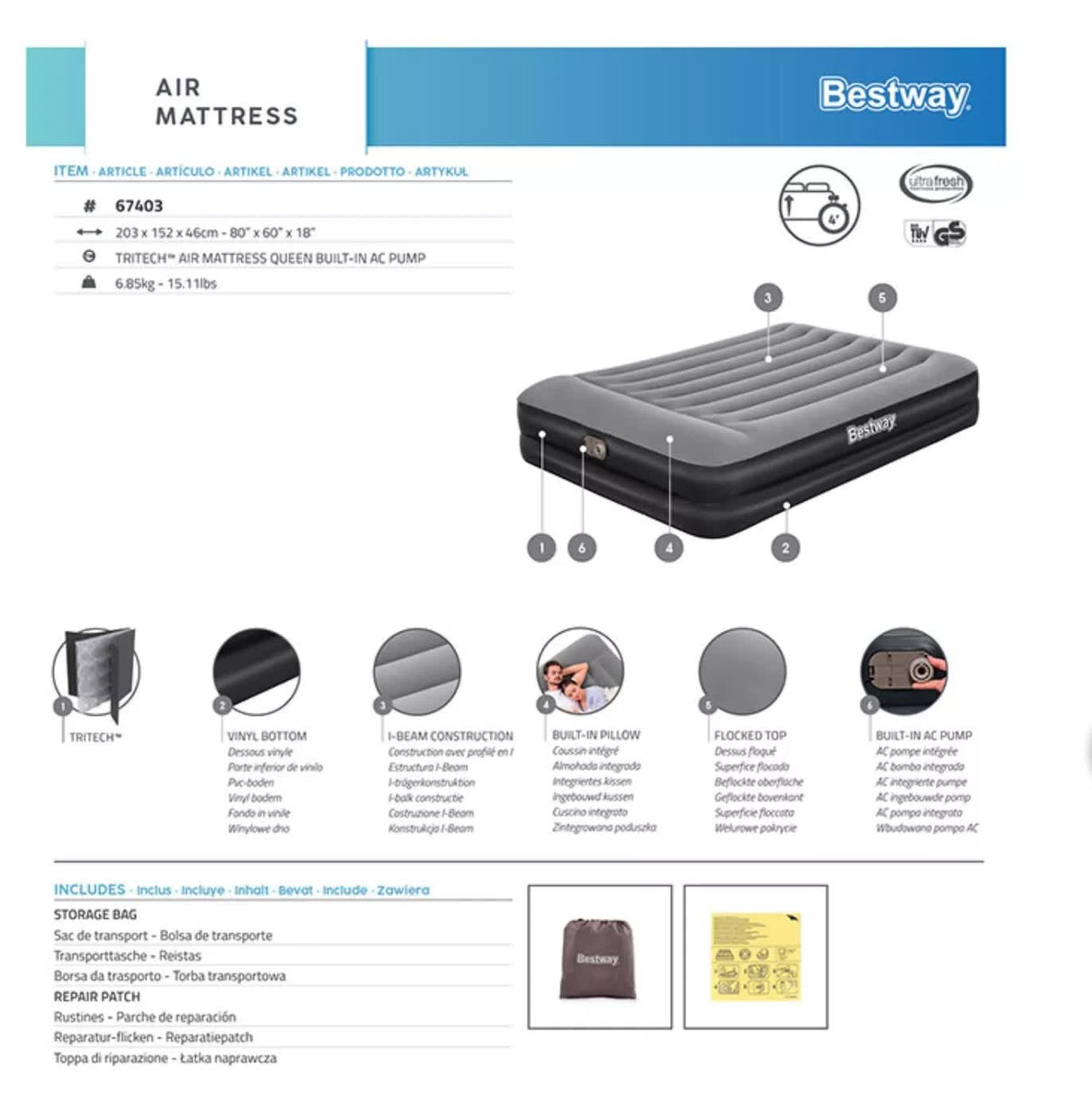 Consolation Queen Air Mattress, Tritech Raised 46cm