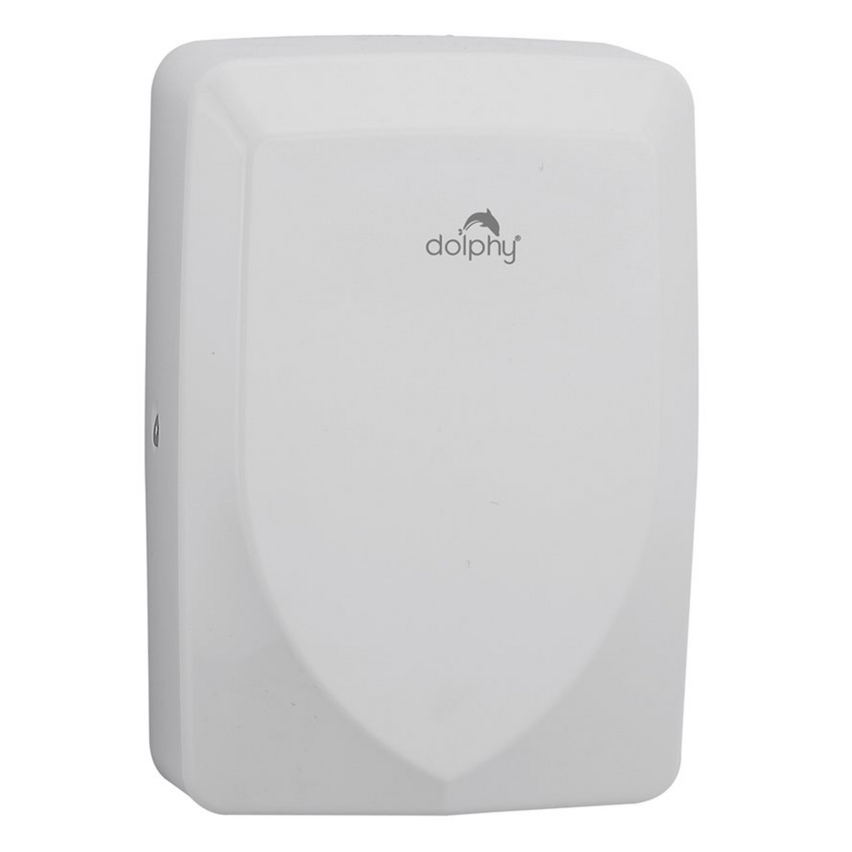 Infrared sensor and air outlet detail on the white hand dryer