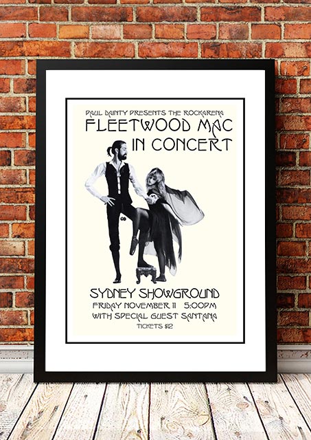 Framed A2 reproduction print of the 1977 Sydney Showground concert poster for Fleetwood Mac and Santana