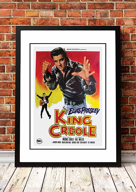 Framed A3 print of the Elvis Presley King Creole movie poster artwork in moody vintage colour
